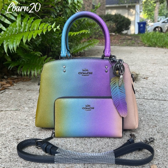 Coach Mini Lillie Ombré Pastel Satchel Bag Wallet and Matching Feather Set Pride - Picture 4 of 16